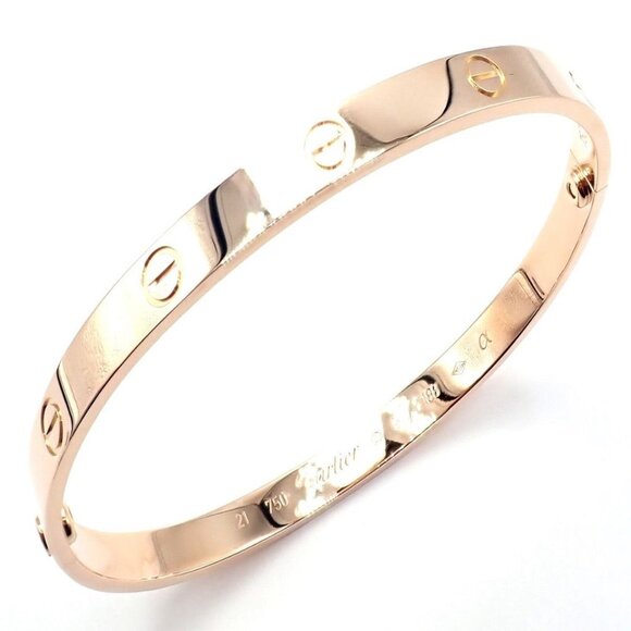 Authentic! Cartier 18k Rose Gold Love Bangle Bracelet Size 21 Paper - Picture 3 of 13